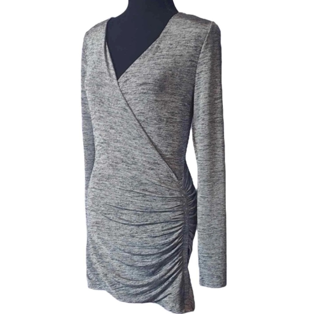 White House Black Market Gray silver mini dress Size L side buttons long sleeves